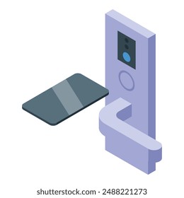 Modern electronic door lock system being opened with a smartphone at a hotel