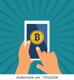 Modern electronic money - crypto currency bitcoin. The concept of buying, selling and paying bitcoins. vector illustration