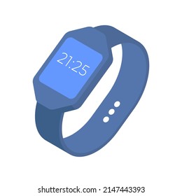 Modern electronic watch with rubber strap and digital display minimalist 3d icon isometric vector illustration. Smartwatch tech sport accessory internet application time connection clock device