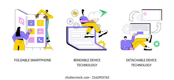 Modern Electronics Abstract Concept Vector Illustration Set. Foldable Smartphone, Bendable And Detachable Device Technology, Modular Electronics, Phone Design, Flexible Display Abstract Metaphor.