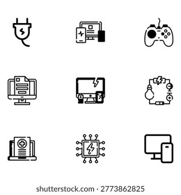 Modern Electronics Products and Accessories Icons Set with Devices, Gadgets and Tech Elements