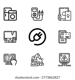 Modern Electronics Products and Accessories Icons Set with Devices, Gadgets and Tech Elements