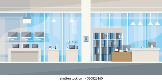 Modern Electronics Store Shop Interior Vector Illustration