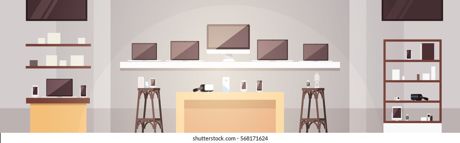 Modern Electronics Store Shop Interior Banner With Copy Space Vector Illustration