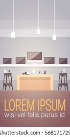 Modern Electronics Store Shop Interior Banner with Copy Space Vector Illustration