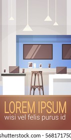 Modern Electronics Store Shop Interior Banner with Copy Space Vector Illustration