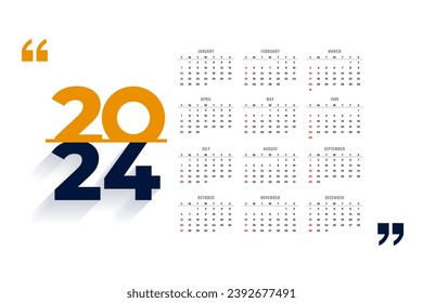 modern and elegant 2024 english calendar template a full page design vector