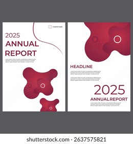 Modern and elegant 2025 annual business report cover design with a vibrant pink gradient background. This professional layout features a sleek, minimalist style with bold typography, clean lines.