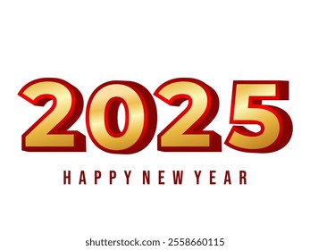 A modern and elegant 2025 Happy New Year design featuring bold gold numbers with a striking red outline. 2025 number design.for flyers, banners and calendar 2025