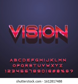 Modern elegant 3D futuristic red metallic alphabet letters for poster, movie, banner, game