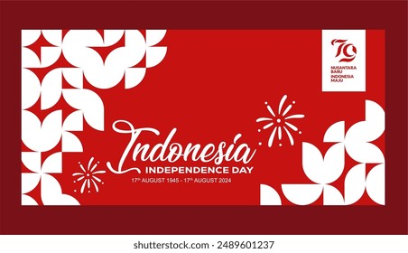 Moderner Eleganter 79. Indonesischer Unabhängigkeitstag 2024 Banner mit Abstraktem geometrischem Design. Hintergrund, Banner, Vorlage, Poster und Gruß. RI 79 2024. 