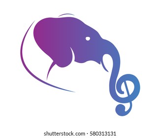 Modern Elegant Abstract Animal Morph Music Logo Forming G Clef Key Visual - Elephant Head Symbol