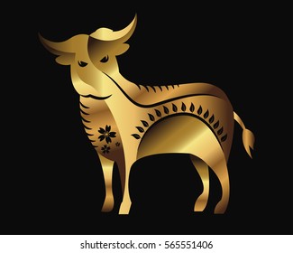 Modern Elegant Abstract Gold Chinese Zodiac Animal Illustration, Ox