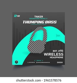 Modern and Elegant Black color Wireless Headphone Social Media post Design banner template