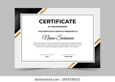 Modern elegant black and gold certificate template. Appreciation for business and education. Vector illustration