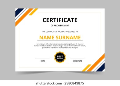 Modern elegant black and yellow certificate template. Appreciation for business and education. Vector illustration