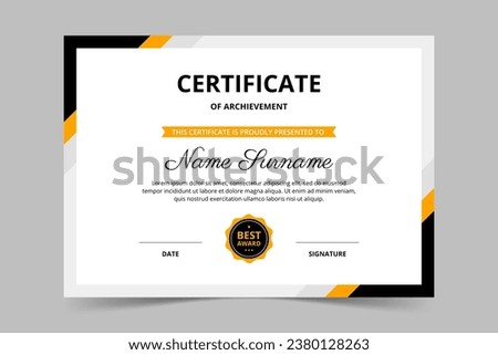 Modern elegant black and yellow certificate template. Appreciation for business and education. Vector illustration