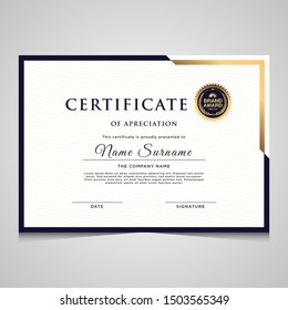 Modern elegant blue and gold diploma certificate template. Use for print, certificate, diploma, graduation