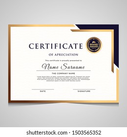 Modern elegant blue and gold diploma certificate template. Use for print, certificate, diploma, graduation