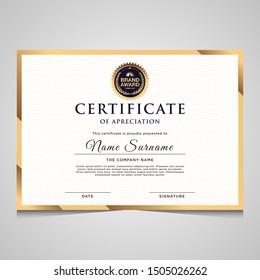 Modern elegant blue and gold diploma certificate template. Use for print, certificate, diploma, graduation