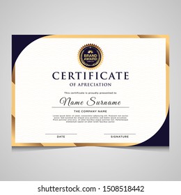 Modern elegant blue and gold diploma certificate template. Use for print, certificate, diploma, graduation