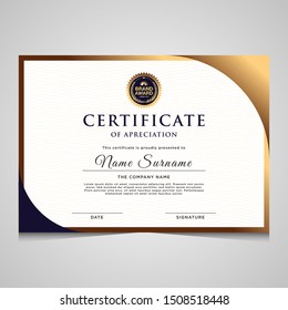 Modern elegant blue and gold diploma certificate template. Use for print, certificate, diploma, graduation