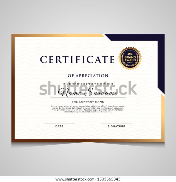 Modern elegant blue and\
gold diploma certificate template. Use for print, certificate,\
diploma, graduation