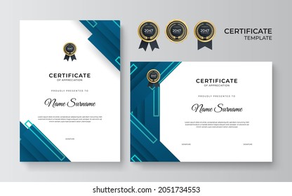 Modern elegant blue and green tosca diploma certificate template for webinar, diploma, online course, other education and business needs