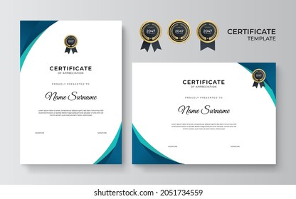 Modern elegant blue and green tosca diploma certificate template for webinar, diploma, online course, other education and business needs