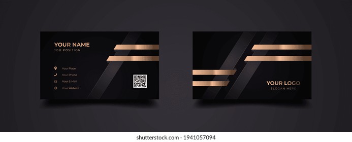 Modern and elegant business card design template. Vector sophisticated background with dark black and golden line. Ready to print.