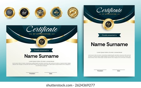 Modern Elegant Certificate Template. Horizontal certificate For award, business, and education needs. Diploma vector template. Vector