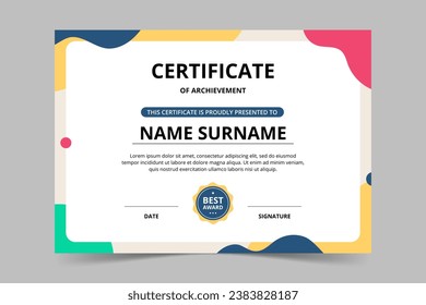 Modern elegant colorful certificate template. Appreciation for business and education. Vector illustration