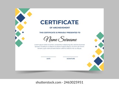 Modern elegant colorful certificate template with geometric shape. Appreciation for business and education. Vector illustration