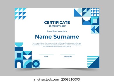 Modern elegant colorful certificate template with geometric shape. Appreciation for business and education. Vector illustration