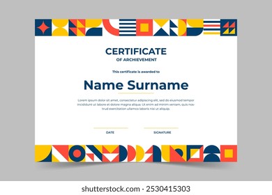 Modern elegant colorful certificate template with geometric shape. Appreciation for business and education. Vector illustration