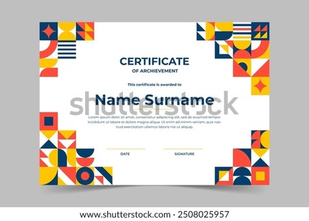Modern elegant colorful certificate template with geometric shape. Appreciation for business and education. Vector illustration
