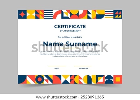 Modern elegant colorful certificate template with geometric shape. Appreciation for business and education. Vector illustration