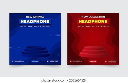 Modern and elegant colourful wireless headphone brand product for social media template banner 