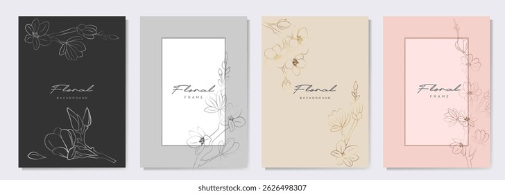 Modern elegant cover design with sakura flowers. Luxury trendy background with pastel floral pattern. Floral premium template for wedding invitation, cosmetics catalog, brochure,congratulations.Vector