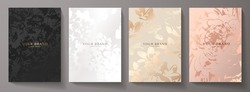 Modern Elegant Cover Design Set. Luxury Fashionable Background With Pastel Floral Pattern. Flower Premium Vector Template For Wedding Invite, Makeup Catalog, Brochure Template, Flyer, Congratulation