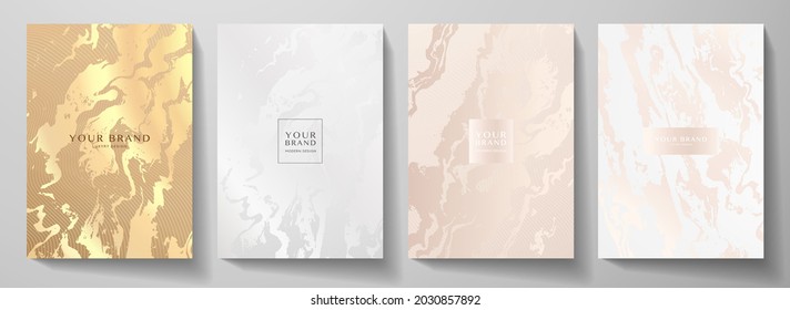 Modern elegant cover design set. Luxury fashionable background with light abstract marble pattern. Elite premium vector template for makeup catalog, brochure, flyer layout, presentation