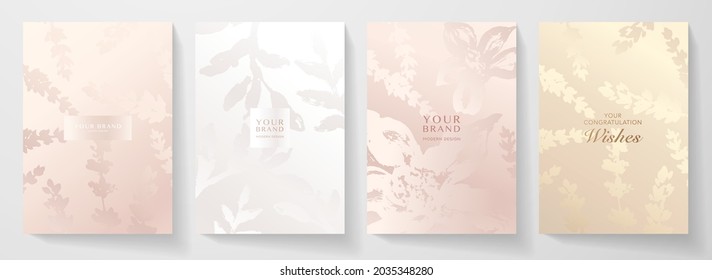 Modern elegant cover design set. Luxury fashionable background with pastel floral pattern. Flower premium vector template for wedding invite, makeup catalog, brochure template, spring sale flyer