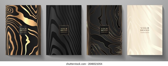 Modern elegant cover design set. Luxury fashionable background with black and gold line pattern. Elite premium vector template for menu, brochure, flyer layout, presentation