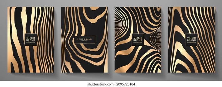 Modern elegant cover design set. Luxury fashionable background with black and gold line pattern. Elite premium vector template for menu, brochure, flyer layout, presentation