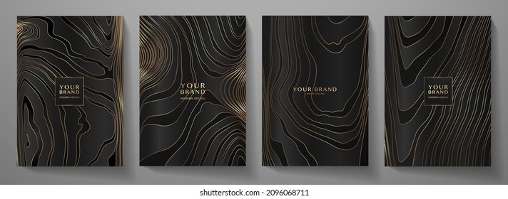 Modern elegant cover design set. Luxury fashionable background with black and gold line pattern. Elite premium vector template for menu, brochure, flyer layout, presentation