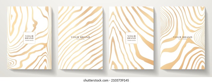 Modern elegant cover design set. Luxury fashionable background with gold line pattern on white. Elite premium vector template for menu, brochure, flyer layout, presentation