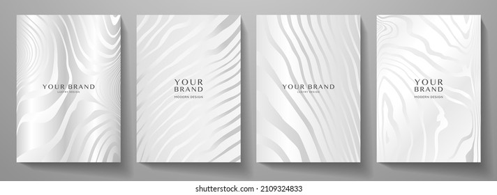 Modern elegant cover design set. Luxury fashionable background with silver line pattern. Elite premium vector template for menu, golden brochure, flyer layout, presentation