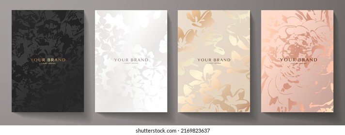 Modern elegant cover design set. Luxury fashionable background with pastel floral pattern. Flower premium vector template for wedding invite, makeup catalog, brochure template, flyer, presentation