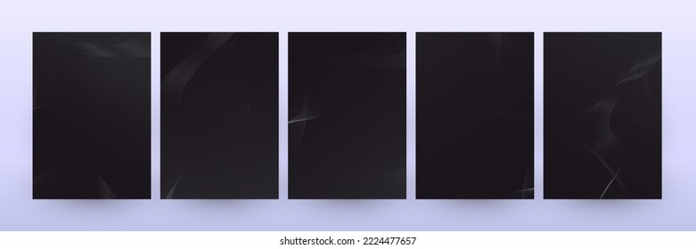 Modern and Elegant Cover Design Set with Silver Wavy Lines. Premium Background. Suitable for Banner, Award, Wedding, Brochure, Flyer, Invitation, Card, and Menu Template