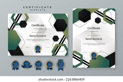 Modern elegant dark green and white diploma certificate template with business corporate concept